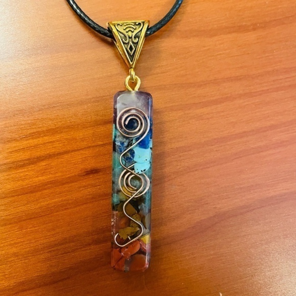 Slim Chakra stone healing pendant with 18” adjustable rope chain